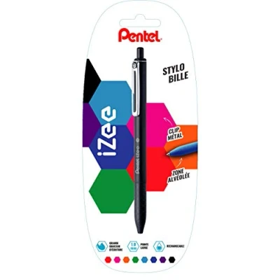 Abbildung von Pentel IZee Kugelschreiber, einziehbar, mit Metallclip Blister de 1 Schwarz