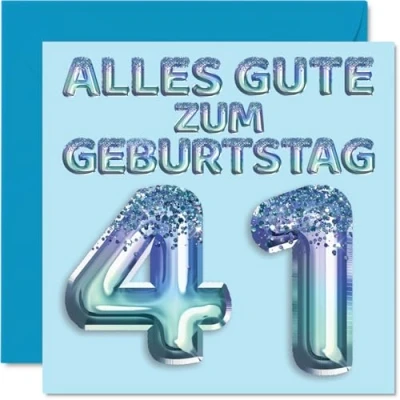 Abbildung von Stuff4 41. Geburtstagskarte für Männer Blau Glitzerballons Alles Gute zum Geburtstagskarten 41 Jährige Mann Sohn Bruder Onkel, 145mm Einundvierzig Geburtstag Grußkarten