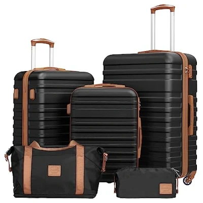 Abbildung von COOLIFE Koffer Trolley Reisekoffer von ABS Hartschalen 4 Rollen TSA Schloss Der Enthält 1 Reisetasche und Kulturbeutel