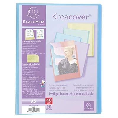 Abbildung von Exacompta Referenz 5810E 1 Kreacover Pastell anpassbare Dokumentenhülle 20 glatte Kristallhüllen 40 Ansichten für A5 Größe 18x23cm halbstarrer Polypro Einband 5 zufällige Farben