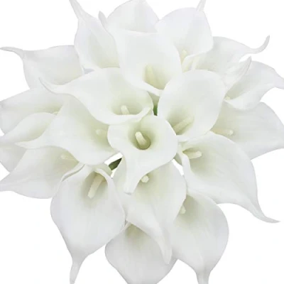 Abbildung von Veryhome 20 Stück Künstlich Calla Lilie Braut Blume Latex Wahre Berührung Familie Dekoration Party Hochzeit Hotel Blumenstrauß (Weiß Weiß)