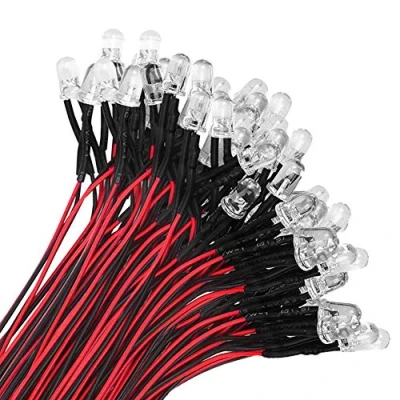 Abbildung von YIXISI 100 Stücke Vorverdrahtete LED, Dioden Licht, 12V Vorverdrahtetes 5mm LEDs, 20cm Licht (Gelb）
