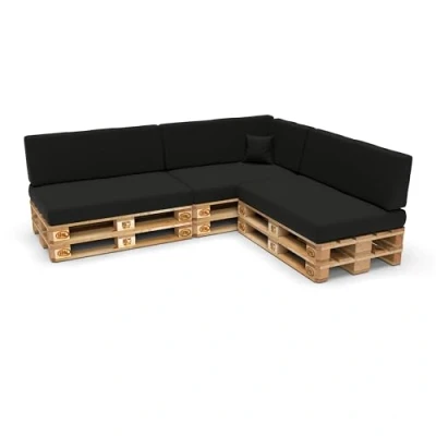 Abbildung von POKAR Palettenkissen Palettenauflagen mit abnehmbarem Bezug Palettenmöbel Palettensofa 8er Set: Sitzkissen 120x80 + Rückenlehne 120x40, Schwarz