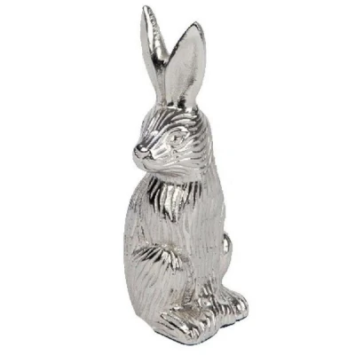 Abbildung von Lambert Deko Hase sitzend Roger Aluminium Farbe: Nickel 7 x 8 16 cm