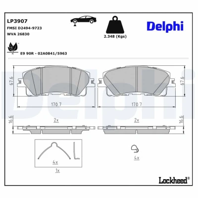 Abbildung von DELPHI LP3907 Bremsbelagsatz nicht für Verschleißwarnanzeige vorbereitet MAZDA: CX 60 (KH) e SKYACTIV PHEV 2022