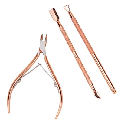 Abbildung von 3Pcs Rose Gold Dead Skin Pusher Entferner Nagelhaut Zangen Schere Edelstahl Nail Art Maniküre Pediküre Werkzeug