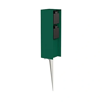Abbildung von ledscom.de Garten Steckdosen Säule POMI mit Erdspieß für außen, IP44, 2 Fach, grün, eckig, 23cm