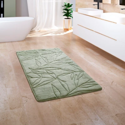 Abbildung von Paco Home Badematte &quot;Corby 253&quot;, rutschhemmend beschichtet, fußbodenheizungsgeeignet, Badteppich, Blätter, Hoch Tief Effekt, Memory Foam Effekt