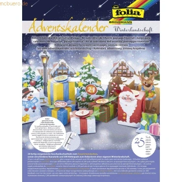 Abbildung von folia 9398 Adventskalender Bastelset Winterlandschaft, mit 24 vorgestanzten Geschenkschachteln aus stabilem Motivkarton, verschiedene Stanzteile und 200 3D Klebepads