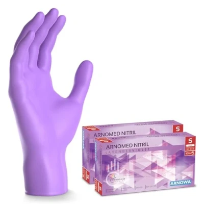 Abbildung von 200x ARNOMED Einweghandschuhe Lila (2x100 Stück), Einmalhandschuhe S, Nitril Handschuhe Einweg, Nitrilhandschuhe puderfrei, Gummihandschuhe Schutzhandschuhe, XS, M, L, XL