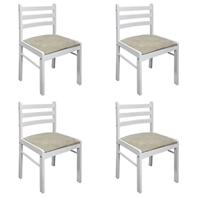 Abbildung von vidaXL Esszimmerstühle 4 STK., Esszimmerstuhl mit Rückenlehne, Essstuhl Küchenstuhl Holzrahmen, Stuhl für Esszimmer Küche, Weiß Gummibaum Massivholz Samt
