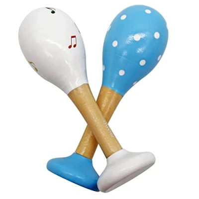 Abbildung von PREMYO Rassel Baby Musik Spielzeug Holzspielzeug Maracas Babyspielzeug Punkte Musiknoten Blau Weiß