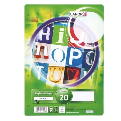 Abbildung von Landré Ringbucheinlagen A4 blanko, 50 Blatt blanko 70 g/m² Papier, runde Ecken, gelocht