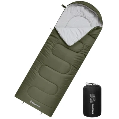Abbildung von KingCamp Schlafsack Deckenschlafsack Camping Outdoor 3 4 Jahreszeiten für Erwachsene Kinder Ultraleicht Warm Waschbar beim Reisen und Abenteuern, (Olive R Zip, 220x75cm)