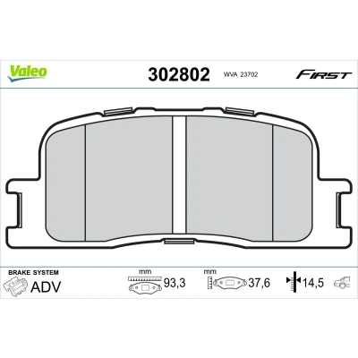 Abbildung von VALEO 302802 Bremsbelagsatz Hinterachse exkl. Verschleißwarnkontakt ohne Schrauben, mit Anti Quietsch Blech TOYOTA: Camry V Limousine