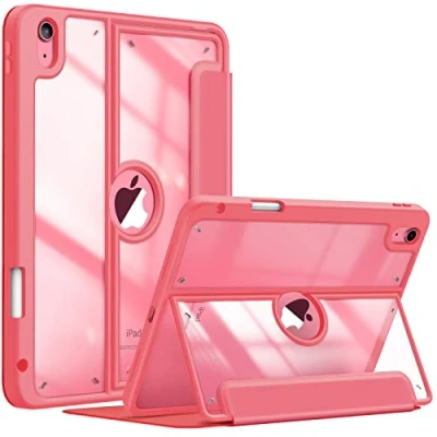 Abbildung von Fintie Hülle für iPad 10. Generation 10,9 Zoll Tablet (2022 Version) Schutzhülle mit transparenter Rückseite, weichem stoßfestem TPU Material, Mehreren Blickwinkeln und Stifthalter, Pink
