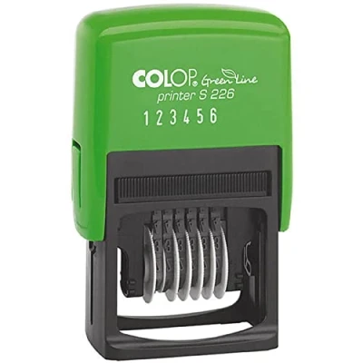 Abbildung von Printer S 226 Green Line Ziffernstempel Nummernstempel Nummerierungsstempel Mini Dater mit 6 Ziffernbändern Schrifthöhe: 4 mm Gehäusefarbe grün