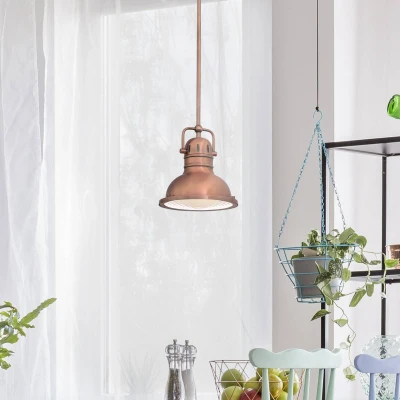 Abbildung von 63084 Einflammige Pendelleuchte Boswell von Westinghouse Lighting für den Innenbereich, Ausführung in gewaschenem Kupfer mit Prismenlinse