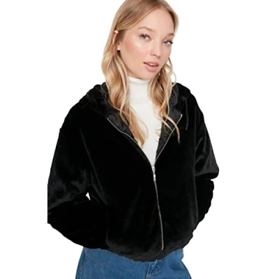 Abbildung von Trendyol Women&#039;s Damen Gerade Lange Ärmel Plus Size Mäntel Coat, Black, S Grande Taille