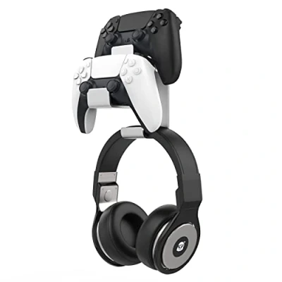 Abbildung von MoKo Controller Halterung, Duale Game &amp; Kopfhörer Halter für One, 360, PS3, PS4, PS5, PC, STEAM, Switch, Universale Headset Wandhalterung, 2 Installationsmethode, Silber
