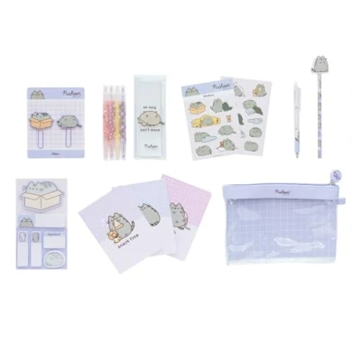 Abbildung von Grupo Erik Schreibwaren Set Pusheen Cat Kugelschreiber Bleistift mit Radiergummi Federmäppchen Groß Büroklammern 4 Textmarker Notizzettel Klebend Fanartikel Kawaii Schulsachen