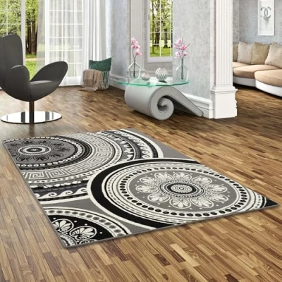 Abbildung von Trendline Teppich Mandala Schwarz Creme in 4 Größen