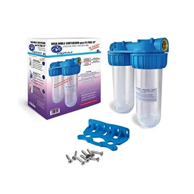 Abbildung von Doppelter 10 Zoll Wasserfilter. Inklusive doppeltem Glasfilterhalter, Wandfilterhalterhalterung und Filterhalterschlüssel. Einfache Installation Wartung. Bbagua.