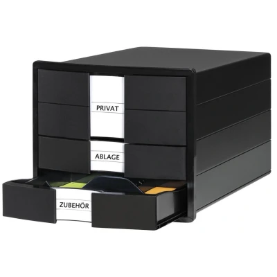 Abbildung von HAN Schubladenbox IMPULS 2.0 mit 3 geschlossenen Schubladen für DIN A4/C4 inkl. Beschriftungsschilder, Unterlagenbox, Boden Auszugsperre, möbelschonende Gummifüße, 1017 13, schwarz