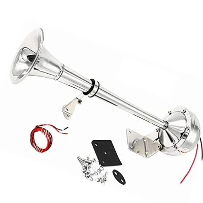 Abbildung von YIYIDA Car Horn Elektrische Hupe 24V Autohupe 150DB Trompete Bootshupe silber Edelstahl Einrohrhupe LKW 304 Lautsprecher Lufthupe geeignet Air für Auto Yacht Wohnmobil etc