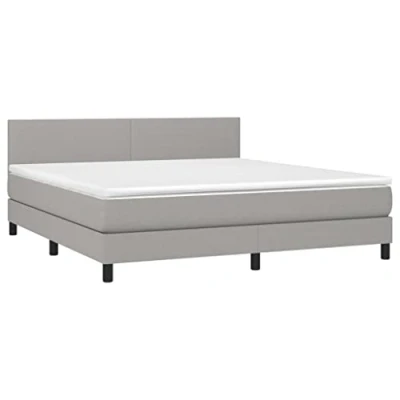 Abbildung von vidaXL Boxspringbett, Bett mit Matratze Kopfteil LED, Doppelbett Bettgestell Lattenrost, Polsterbett Bettrahmen, Hellgrau 160x200cm Stoff