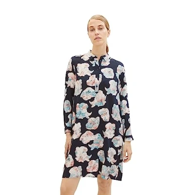 Abbildung von TOM Tailor Fliessendes Blusenkleid, Damen, Größe: 36, Tie dye flower design