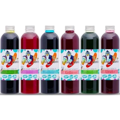 Abbildung von Sirup Partyset 6 x 250ml für Slush, Getränke, AZO und Glycerin Frei Slushy Eis selber machen Slushmaschine Konzentrat 1:5, (6 Slush Set 2)