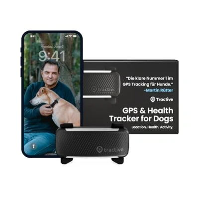 Abbildung von Tractive GPS Tracker Hund Empfohlen von Martin Rütter Live Ortung Weglaufalarm Aktivitätstracking Gesundheitswarnungen Bellverhalten (Schwarz)