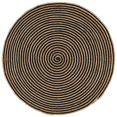 Abbildung von vidaXL Teppich Handgefertigt mit Spiralen Design Wohnzimmerteppich Jute Kurzflor Handwebteppich Naturteppich Geflochten Schwarz 120 cm
