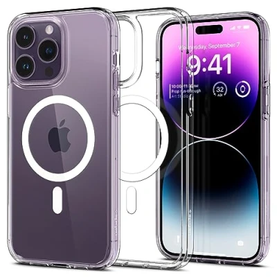 Abbildung von Spigen für iPhone 14 Pro Ultra Hybrid MagFit Hülle [Anti Yellowing] MagSafe Magnetisch Case Handyhülle Schutzhülle Cover Transparent Durchsichtig Dünn Slim Crystal Clear