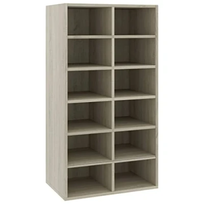 Abbildung von vidaXL Schuhregal mit 12 Fachböden Schuhablage Standregal Schuhschrank Schuhaufbewahrung Schuhständer Flur Sonoma Eiche 54x34x100,5cm Holzwerkstoff