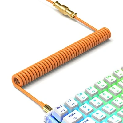 Abbildung von XINMENG C02 USB C auf A Spiralkabel mit abnehmbarem, doppelt ummanteltem Typ A, ausziehbare Federlinie, Metall, Fliegergold, für Xbox/Maus/USB Flash Laufwerk Orange