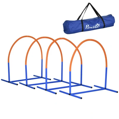 Abbildung von PawHut Agility Hürde 4 teilges Steckhürdenset für ältere Hunde, PE, ABS, Hunde Trainingsgeräte (4 tlg) Blau+Orange 88 x 64 95 cm