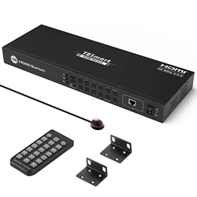 Abbildung von TESmart 16x1 HDMI Switch 16 In 1 Out Unterstützt 4K@60Hz HDCP 2.2 mit 19&quot; Rackmontage Ohren RS 232/Lan Control IR Fernbedienung und Auto Scan voreingestelltem Intervall Schwarz