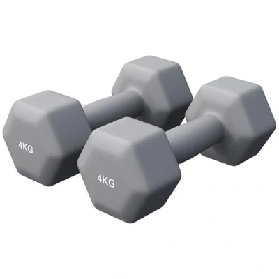 Abbildung von GORILLA SPORTS® Hanteln Set Neopren, 2 x 4 kg, Gusseisen, Grau Hexagon Kurzhanteln, Hantelset, Hantel Gewichte, Kurzhantelset für Pilates, Frauen, Männer, Fitness, Aerobic, Gymnastik