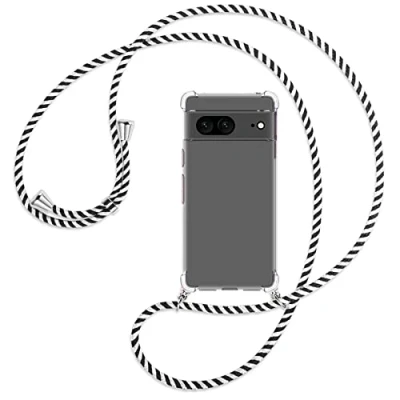 Abbildung von mtb more energy® Handykette kompatibel mit Google Pixel 7 Black &amp; White Smartphone Hülle zum Umhängen Anti Shock Full TPU Case