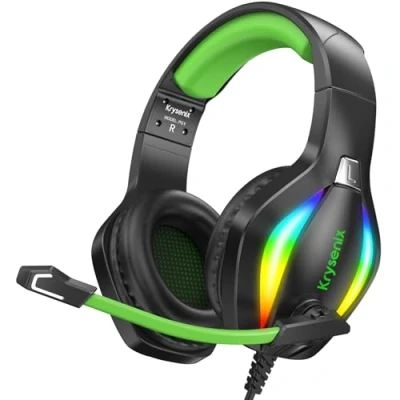 Abbildung von Krysenix PG1 RGB Gaming Headset für PS4/PC/Nintendo Switch/Xbox one, PS5 mit Mikrofon, Kopfhörer Noise Cancelling 3.5mm Klinke Schwarz/Grün 「2024 New」