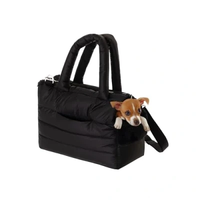 Abbildung von Hundetasche, Welpentasche Tragetasche für kleinen und mittleren Hund, Katze S bis 5 kg, Tasche unterwegs, Hundetrage mit Karabiner, Dog Carrier, Transporttasche, schwarz
