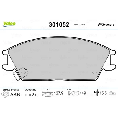 Abbildung von VALEO 301052 Bremsbelagsatz FIRST Vorderachse inkl. Verschleißwarnkontakt ohne Anti Quietsch Blech HYUNDAI: Getz, ACCENT 2, 2 Stufenheck