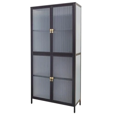 Abbildung von Riess Ambiente Moderne Vitrine Amsterdam 180cm schwarz Gold Riffelglas Metall Highboard Schrank, stylische Anrichte für Dein Wohnzimmer