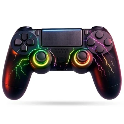 Abbildung von NK Controller für PS4 / PC/Android Wireless mit Dualshock, 6 Achsen Funktion, 7 RGB LED Lichtmodi, Touchpad, Kopfhöreranschluss, Ladekabel inklusive Farbe Schwarz