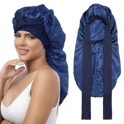 Abbildung von Coubeau Lange Satin Seidenhaube zum Schlafen für Damen Haarhaube die Nacht Frauen Locken Haar Bonnet Sleep Cap Haare