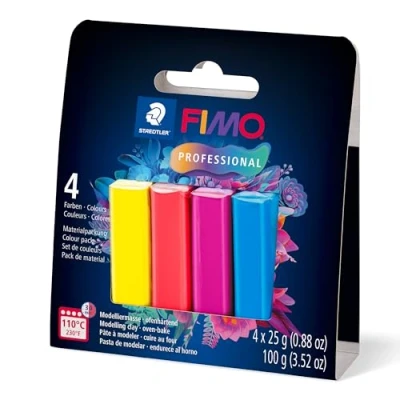 Abbildung von STAEDTLER FIMO Professional 8043 S Ofenhärtende Modelliermasse, Farbset True Colours im Kartonetui mit 4 Halbblöcken à 25 g, S1