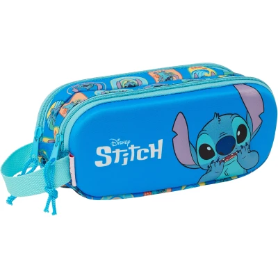 Abbildung von Stitch 3D Doppelmäppchen für Kinder, ideal Kinder im Schulalter, bequem und vielseitig, Qualität Widerstandsfähigkeit, 21 x 6 8 cm, blau, Estándar, Lässig