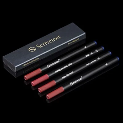 Abbildung von Scriveiner Tintenroller Mine Blau Mittel 4 Rollerball Refill Minen in hervorragender Qualität für Stifte Sicherheits Keramikmine M Schmidt 888